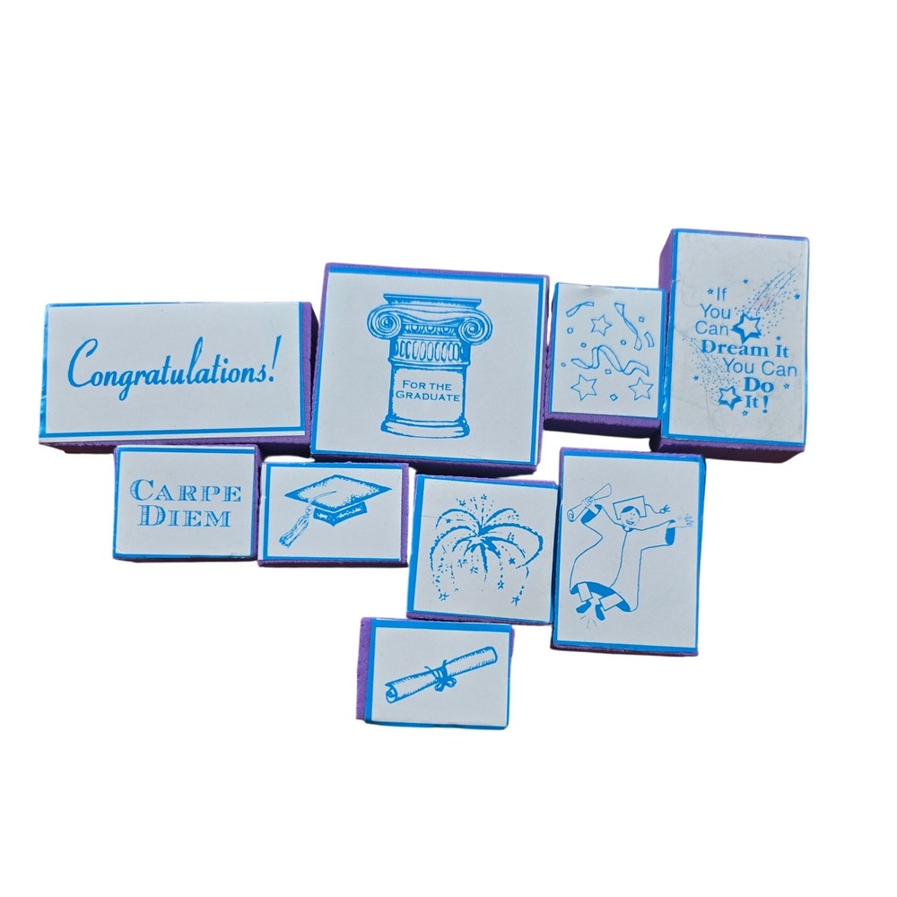 Graduation Rubber Stamp Set of 9 Graduate Cap Diploma Congratulations Crafts